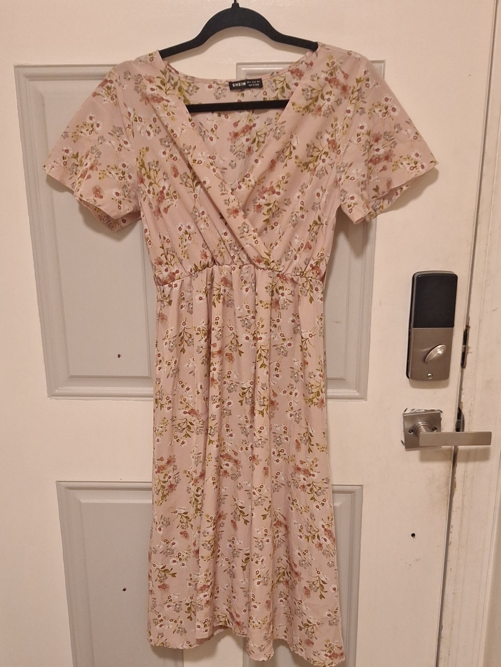 SHEIN Blush Pink Floral Wrap Midi Dress